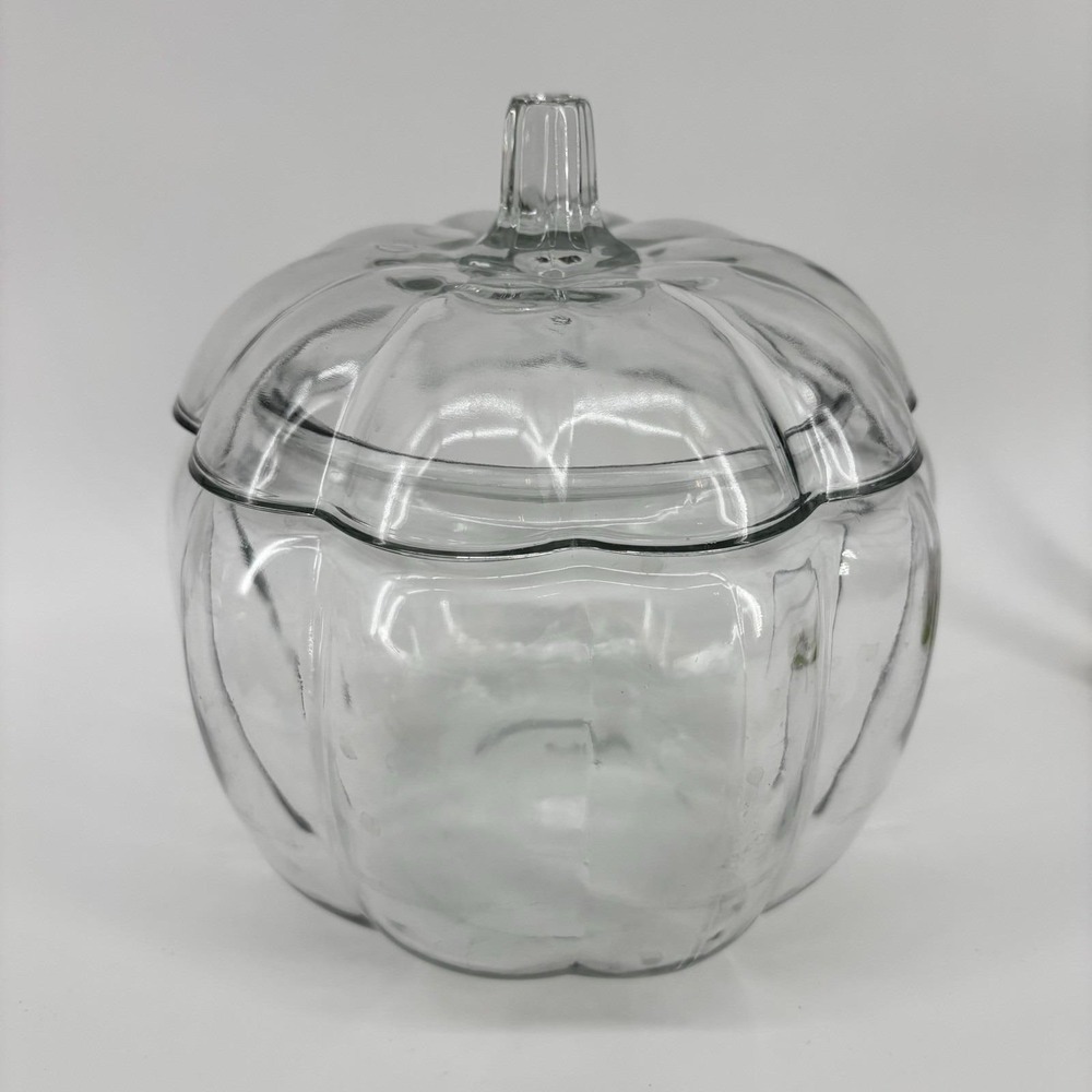 Anchor Hocking‎ Glass Pumpkin Jar W/Lid 7.5" Cookie/Candy Jar Vintage